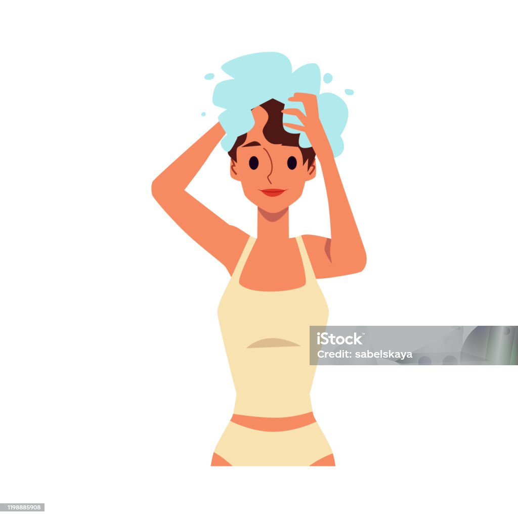 Người Phụ Nữ Hoạt Hình Gội Đầu Bằng Dầu Gội Đầu Hình Minh Họa ...