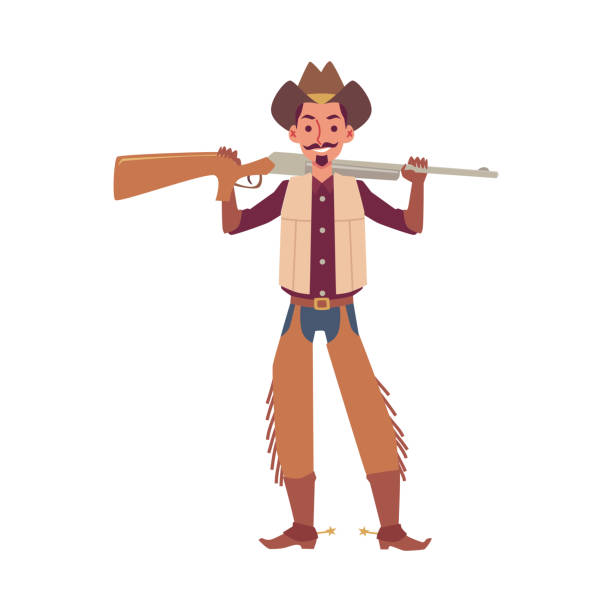 istock Cartoon cowboy holding rifle gun isolated on white background 1198886559