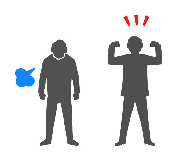 Positive man, negative man silhouette icon parson, life scene, character sighing stock illustrations