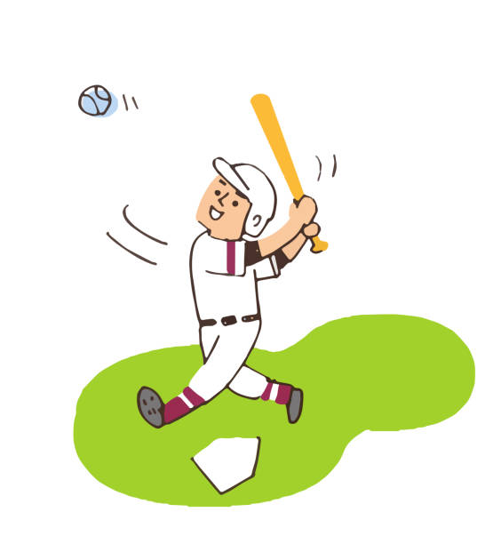 ilustraciones, imágenes clip art, dibujos animados e iconos de stock de escena donde el bateador está golpeando la pelota - baseball batting home run home base