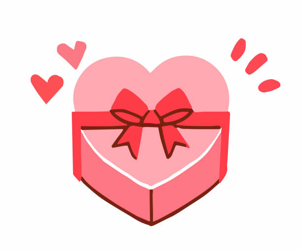 herzförmige geschenkbox mit rotem band - white background valentines day box heart shape stock-grafiken, -clipart, -cartoons und -symbole