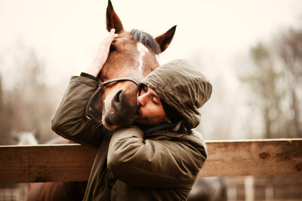 istock Young Man kissing Beautiful Horse. 1198890933
