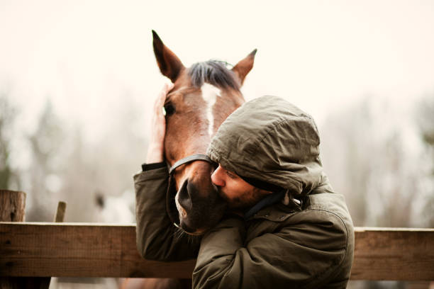 istock Young Man kissing Beautiful Horse. 1198891221
