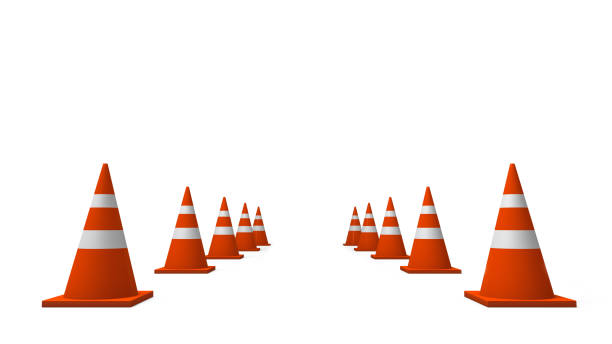 istock traffic cones standing in the row with perspective view 1198898837