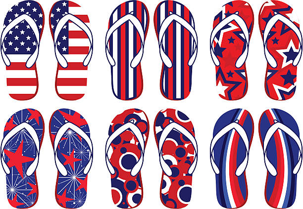 American Flag Flip Flops usa flag shoes stock illustrations