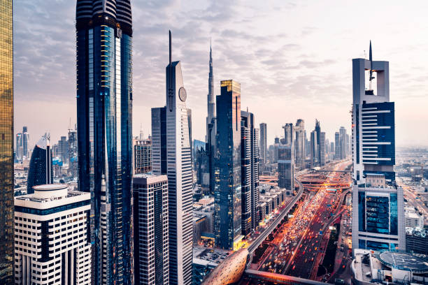 istock Downtown Dubai business district skyline transitioning into the night 1198926583