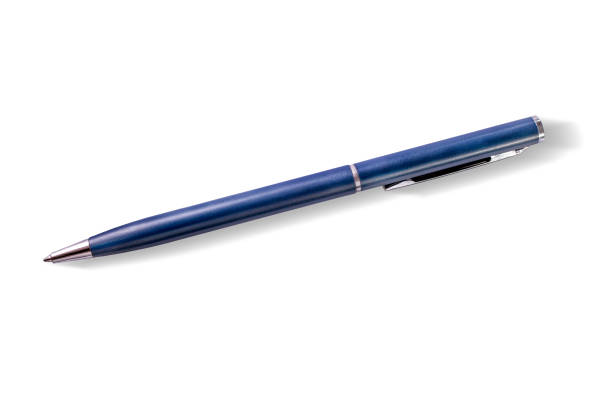 istock Blue ballpen with metallic parts on white background. 1198927449