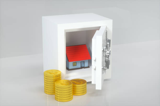 istock The small house model beside the golden coins, 3d rendering. 1198932289