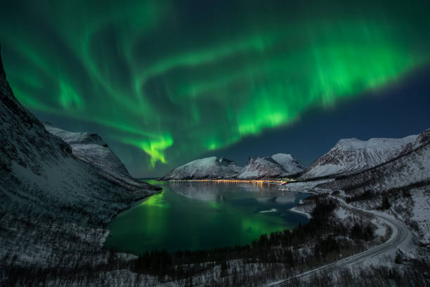 Phoenix’s Kissing Aurora Borealis, Senja, Norway senja island photos stock pictures, royalty-free photos & images