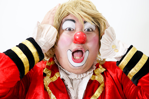 A clown performer showing expression.