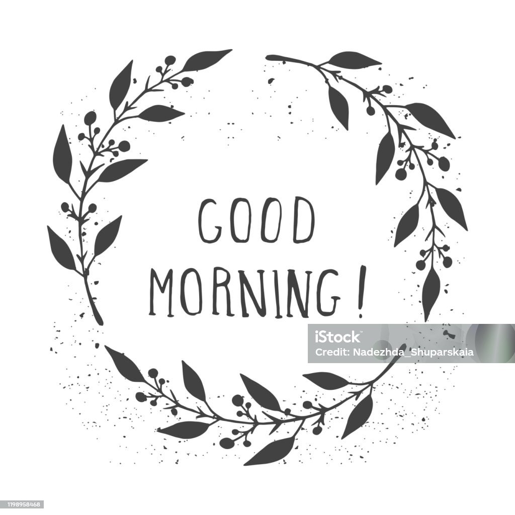 Vetores de Ilustração Mão Do Vetor Do Texto Bom Dia E Quadro Redondo Floral Com Textura De Tinta Grunge e mais imagens de Artigo de decoração - iStock Vetores de Ilustração Mão Do Vetor Do Texto Bom Dia E Quadro Redondo Floral Com Textura De Tinta Grunge e mais imagens de Artigo de decoração - iStock