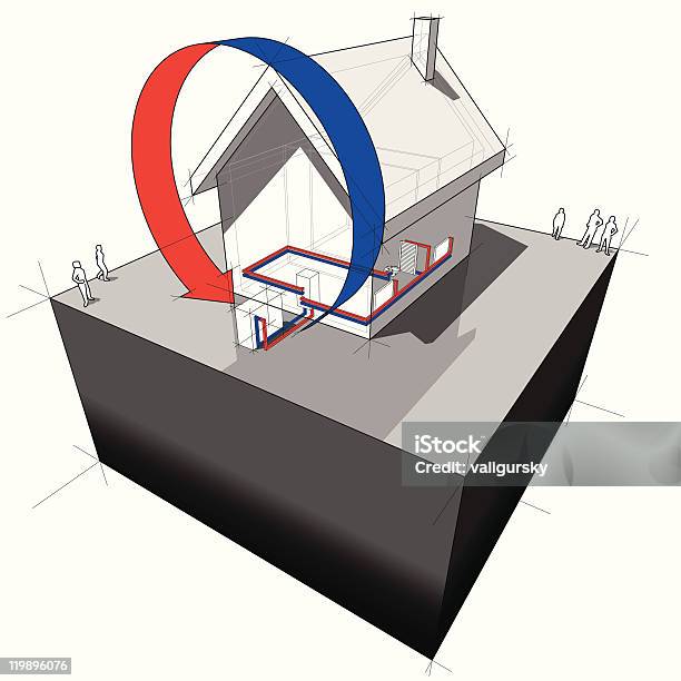 Heat Насос Диаграмма — стоковая векторная графика и другие изображения на тему Тепловой насос - Тепловой насос, Ветер, Дом