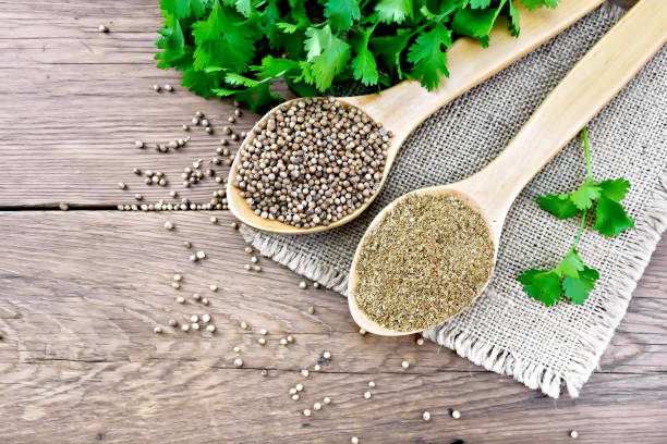 istock Coriander ground and seeds in two spoons on board top 1198964807
