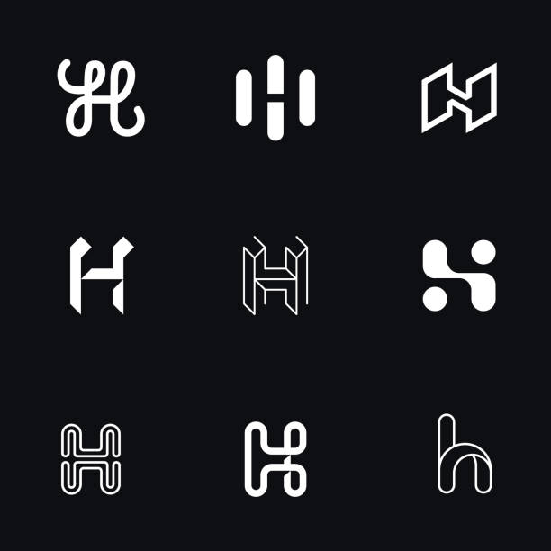 ilustraciones, imágenes clip art, dibujos animados e iconos de stock de conjunto de logotipos simples de la letra "h". - letra h