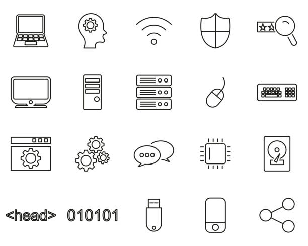 computer-programmierung icons thin line set big - input device usb cable sharing symbol stock-grafiken, -clipart, -cartoons und -symbole