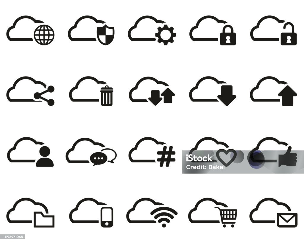 Cloud Service Black White Set Big Stock Illustration - Download Image ...