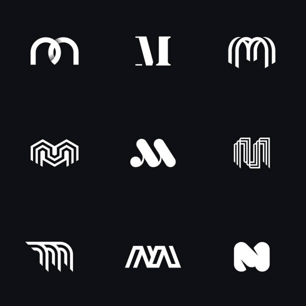 stockillustraties, clipart, cartoons en iconen met letter "m" eenvoudige logo's instellen. - letter m