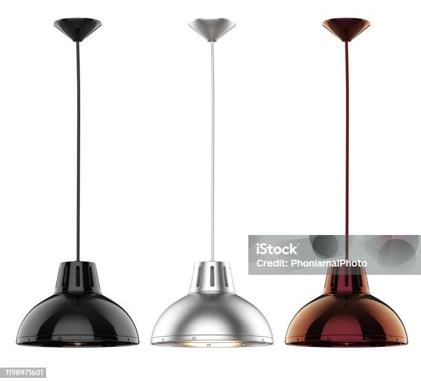 Set Of Endant Lamps Isolated Stock Photo - Download Image Now - Electric Lamp, Black Color, Ceiling
