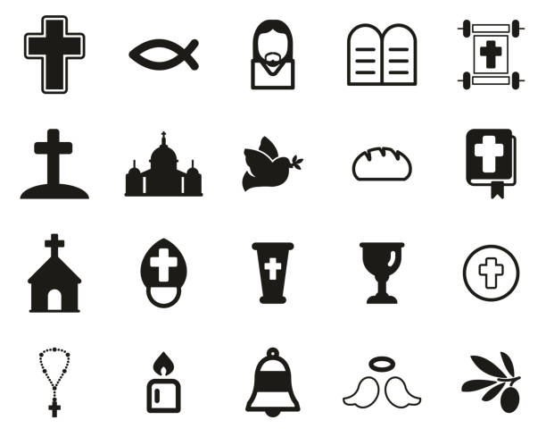 religia chrześcijaństwa & przedmioty religijne ikony black & white set big - church chapel symbol computer icon stock illustrations