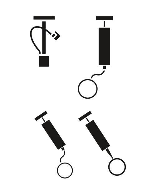 illustrazioni stock, clip art, cartoni animati e icone di tendenza di pompa dell'aria a mano - inflating balloon blowing air