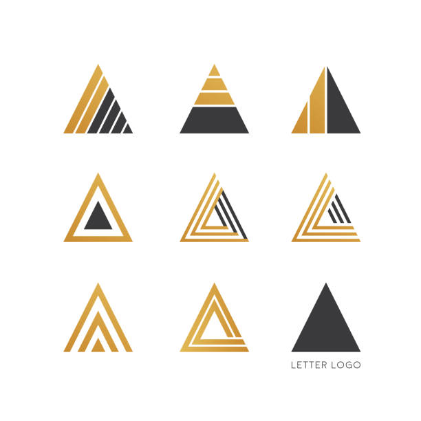 Set of letter A logo design Letter A, type logo design for business brand triangle shape stock illustrations