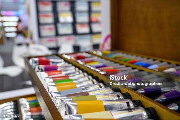 Paint Tubes On Display Stock Photo - Download Image Now - Acrylic Painting, Tube, Tubing