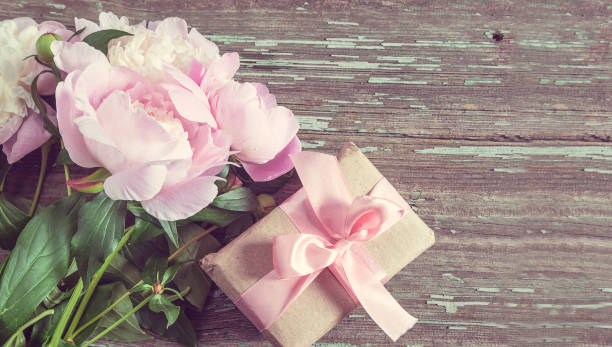 istock Greeting card with peony flowers 1198977219