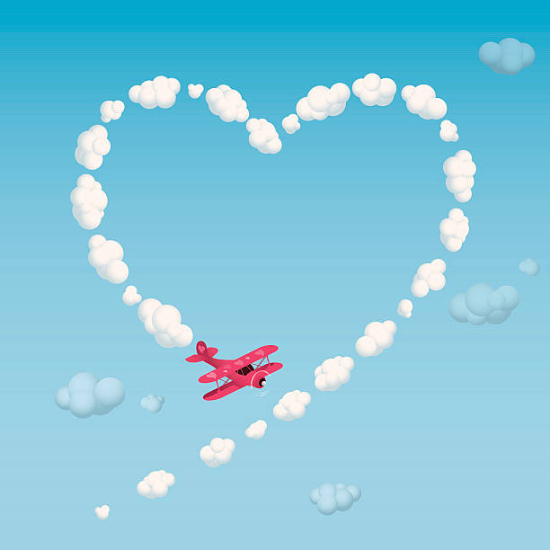 하늘에 글자 쓰기 심장 - biplane airshow airplane performance stock illustrations