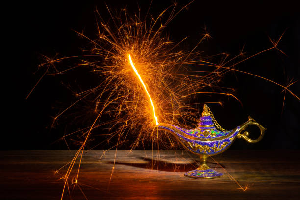 istock Vintage lamp of Aladdin on black background 1198979084