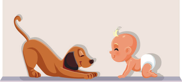 ilustraciones, imágenes clip art, dibujos animados e iconos de stock de bebé teniendo un perro como vector de mascotas dibujos animados - color image retriever illustration technique horizontal
