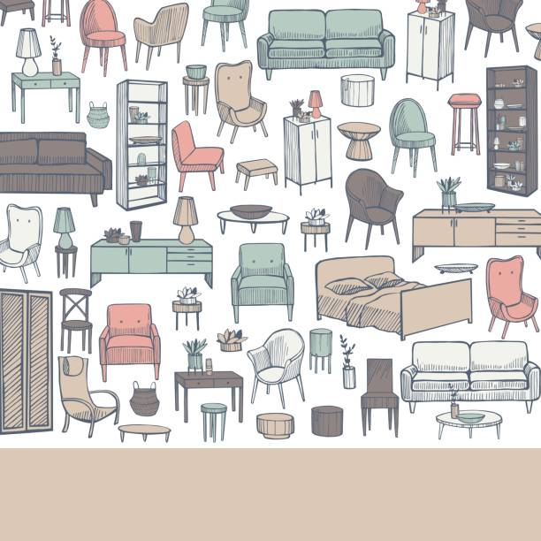 가정용 가구. 벡터 배경입니다. - symbol home interior furniture pillow stock illustrations