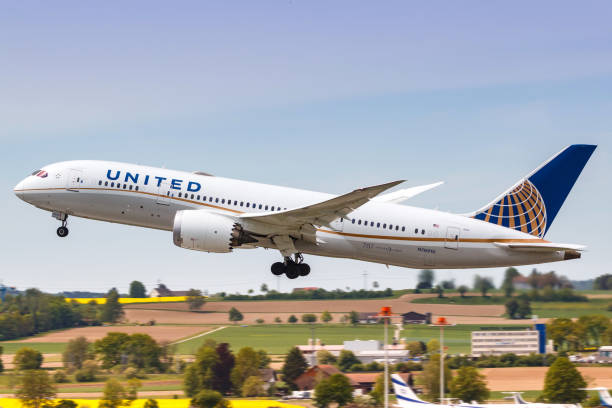 United Airlines Boeing 787 airplane at Zurich stock photo