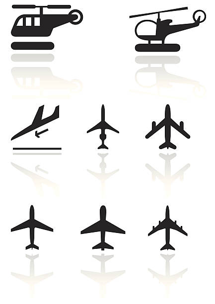 Airplane and helicopter symbol vector illustration set. vector art illustration