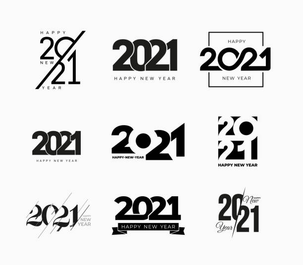 Set Of 2021 Happy New Year Signs Big Collection Of 2021 Happy New ...