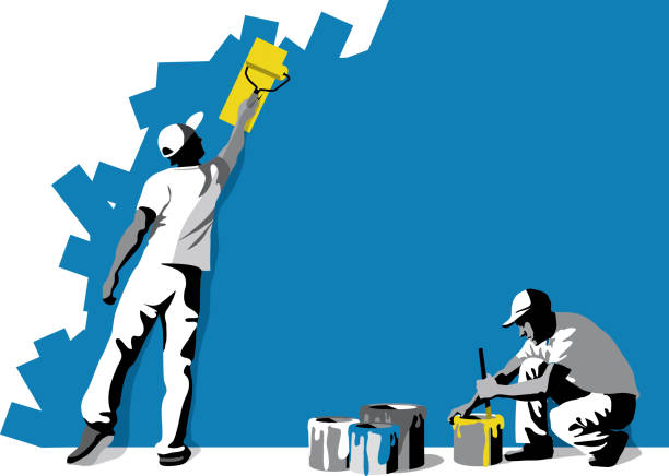 craftsmen painter Vector illustration of workers, craftsmen painter with space for text. house painter stock illustrations