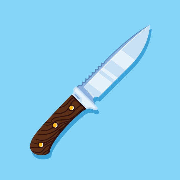 ilustrações de stock, clip art, desenhos animados e ícones de hunting knife icon design, flat style illustration - weapon dagger hunting hunter