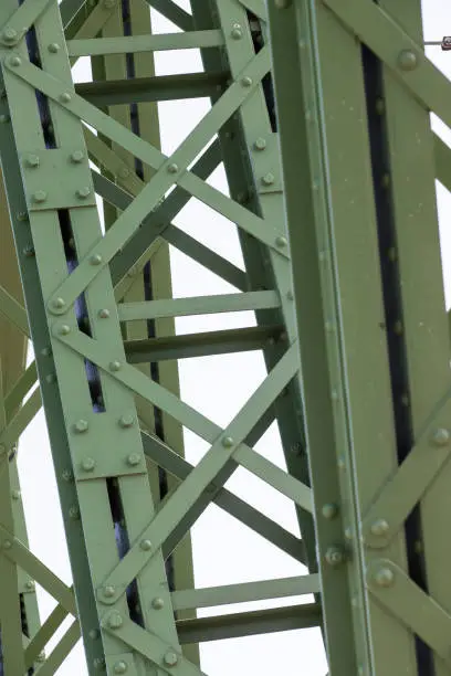 Photo of Metal parts of the rivet joints and bolts of the bridge