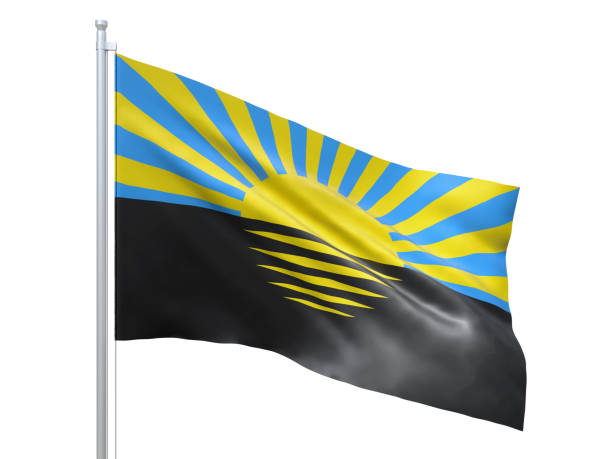 drapeau d'oblast de donetsk (ukraine) agitant sur le fond blanc, plan rapproché, isolé. rendu 3d - donetsk oblast photos et images de collection