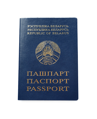 Republic of Belarus Official blue passport isolated, white background.
