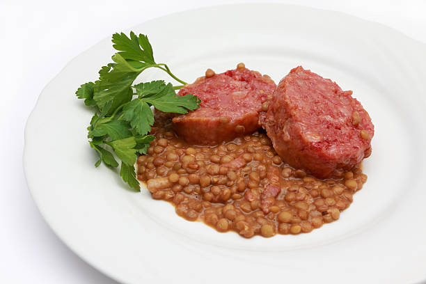 cotechino with lentils stock photo