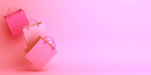 istock Happy valentines day, empty pink shopping bag in the studio lighting, copy space text, Design creative concept banner layout,  3D rendering illustration. 1199013496