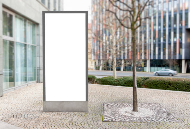 istock Blank outdoor billboard with white copy space in financial district 1199014947