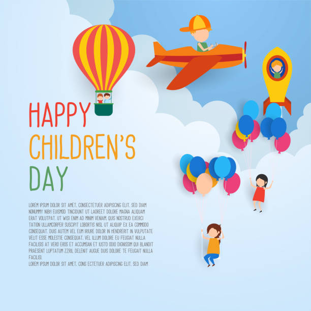 bildbanksillustrationer, clip art samt tecknat material och ikoner med happy barnens dag för barn firande stock illustration - glada barn