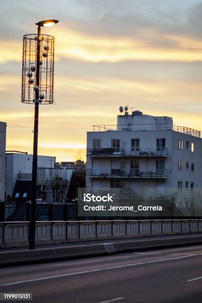 Colorful Sky At Sunrise Stock Photo - Download Image Now - Levallois-Perret, Bridge - Built Structure, Paris - France