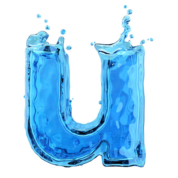 Liquid letter u water splash isolated on white background