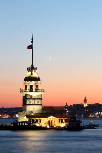 istock Crescent and Star (as Turkish flag) Over Maiden's Tower 1199016394