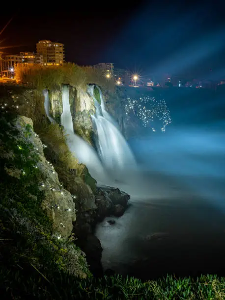 Long exposure in Antalya Duden waterfall at night