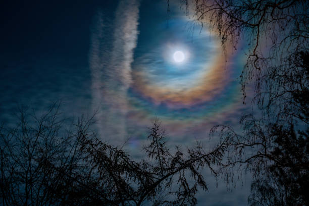 istock A soft full moon with a colourful corona (aureola) 1199017919
