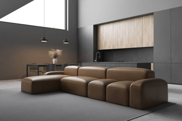 istock Leather sofa in modern living room and kitchen 1199020794