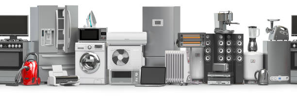 istock Household and kitchen appliances and home technics in a row. Seamless pattern.  E-commerce online internet store concept. 1199021333